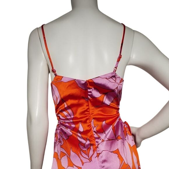Christian Lacroix Womens Size Small Satin Midi Dress Side Cutout Orange Floral - Picture 5 of 8